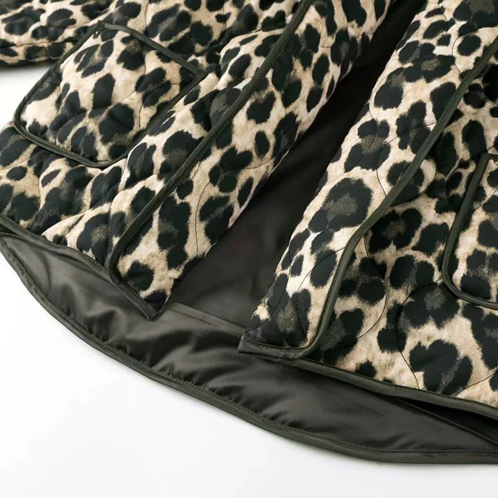 ZARA Spring Leopard Print Loose Casual Cotton Padded Jacket